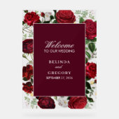 Moderne Burgund Floral Wasserfarbe Elegante Hochze Acrylschild (Vorderseite)
