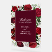 Moderne Burgund Floral Wasserfarbe Elegante Hochze Acrylschild (Winkel)