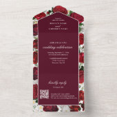 Moderne Burgund Floral Wasserfarbe Elegante Hochze All In One Einladung (Innen Boden)