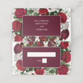 Moderne Burgund Floral Wasserfarbe Elegante Hochze Platzkarte (Außenseite Aufgefaltet)