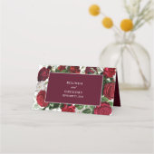 Moderne Burgund Floral Wasserfarbe Elegante Hochze Platzkarte (Rückseite)