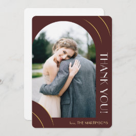 Moderne Burgund-Foto-Hochzeit Dankeskarte