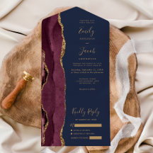 Moderne Burgund Gold Achat Navy Blau Hochzeit