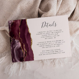 Moderne Burgund Gold Agate Blush Hochzeitdetails Begleitkarte