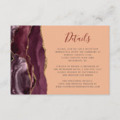 Moderne Burgund Gold Agate Peach Hochzeitdetails Begleitkarte (Vorderseite)