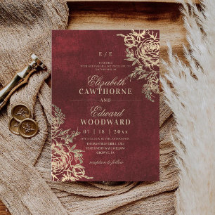 Moderne Burgund & Gold ⎮Elegante Rosenhochzeit Einladung