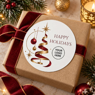 Moderne Burgund Gold Firmen-Weihnachts-Logo Runder Aufkleber
