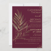 Moderne Burgund Gold Leaf Hochzeitsempfehlung Einladung (Vorderseite)
