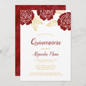 Moderne Burgund Gold Rose Quinceanera Einladungen (Vorne/Hinten)