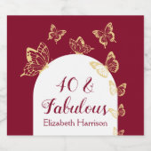 Moderne Burgund Gold Schmetterlinge fabelhaften Ge Schaumweinetikett (Einzelnes Label)