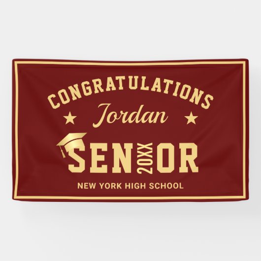 Moderne Burgund Golden 2024 Graduation Party Banner (Horizontal)