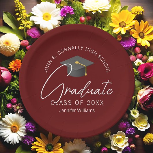 Moderne Burgund Graduate Custom Graduate Party Pappteller