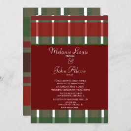 Moderne Burgund-Grün-Streifen-Hochzeit Einladung