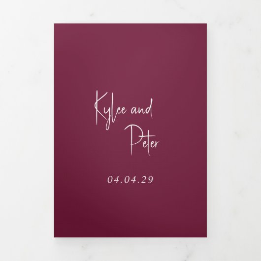 Moderne Burgund handgeschriebene Skripte Elegante Dreifach Gefaltete Einladung (Cover)