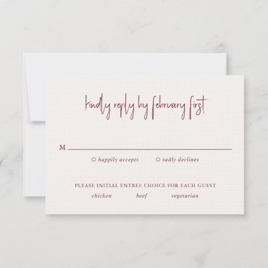 Moderne Burgund handgeschriebene Skripte Elegante  RSVP Karte (Vorderseite)