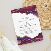 Moderne Burgund Imitate Gold Lila Mix Agate Weddin Einladung