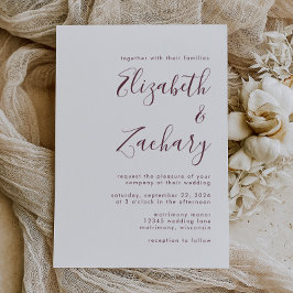 Moderne Burgund-Kalligrafie-Hochzeit Einladung