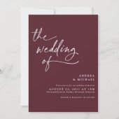 Moderne Burgund/Merlot Handwriting Wedding Einladung (Vorderseite)
