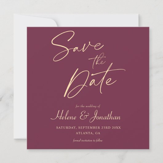 Moderne Burgund Minimalistisch Elegante Hochzeit Save The Date (Vorderseite)