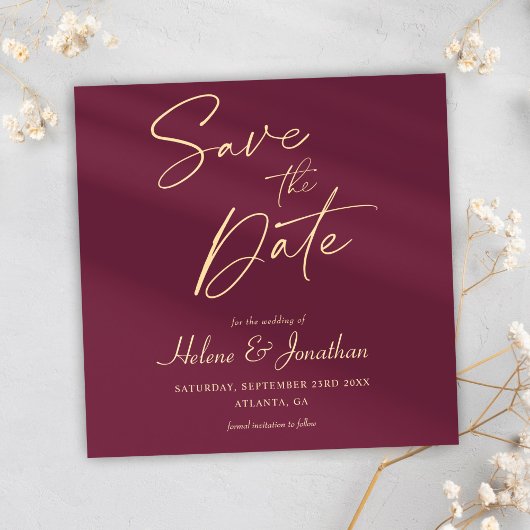 Moderne Burgund Minimalistisch Elegante Hochzeit Save The Date