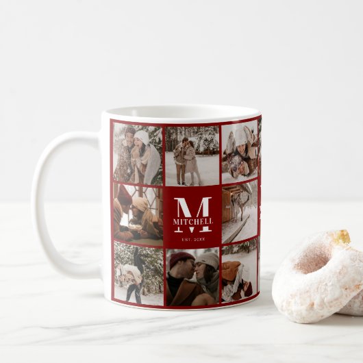 Moderne Burgund Multi-Foto Collage Keepake Kaffeetasse (Mit Donut)