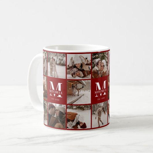 Moderne Burgund Multi-Foto Collage Keepake Kaffeetasse (Vorderseite Links)