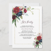 Moderne Burgund Navy Blush Floral Let's Party Einladung (Vorderseite)
