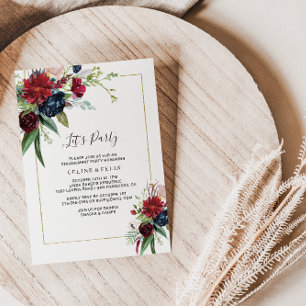 Moderne Burgund Navy Blush Floral Let's Party Einladung