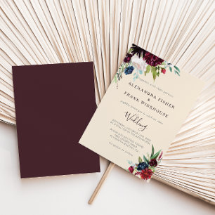 Moderne Burgund Navy Blush Floral Wedding Invitati Einladung