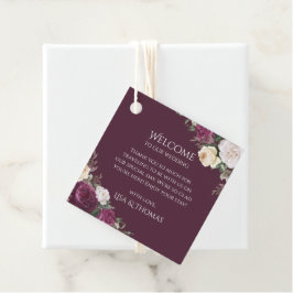 Moderne Burgund-Peonies-Hochzeit - Begrüßungsmarke Geschenkanhänger