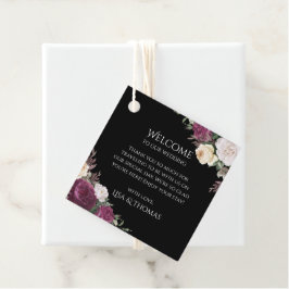 Moderne Burgund-Peonies-Hochzeit - Begrüßungsmarke Geschenkanhänger