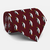 Moderne Burgund Pinguin Animal Lover's Neck Tie Krawatte (Gerollt)