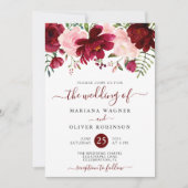 Moderne Burgund Pink Wasserfarbenbläserne Hochzeit Einladung (Vorderseite)