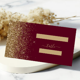 Moderne Burgund Red Gold Glitzer Edge Wedding Platzkarte