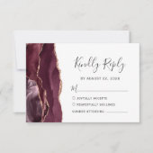 Moderne Burgund Rose Gold Agate Wedding RSVP Card (Vorderseite)