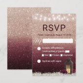 Moderne Burgund Rose Gold Lantern Wedding RSVP Karte (Vorne/Hinten)