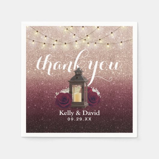 Moderne Burgund Rose Gold Ombre Lantern Wedding Serviette (Vorderseite)