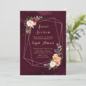 Moderne Burgund Rote Flora Wasserfarbe Süß 16 Einladung (Stehend Vorderseite)