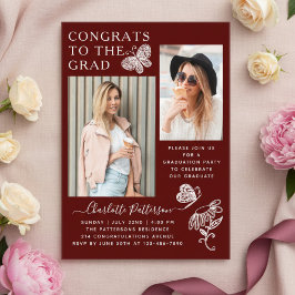 Moderne Burgund-Schmetterling-Foto-Graduierungspar Acryleinladungen