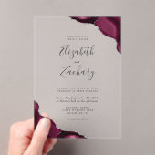 Moderne Burgund Silver Agate Corners Wedding Acryleinladungen (Insitu (Handheld))