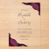 Moderne Burgund Silver Agate Corners Wedding Acryleinladungen (Vorderseite)