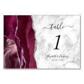Moderne Burgund Silver Agate Marmorhochzeit Tischnummer (Rückseite)