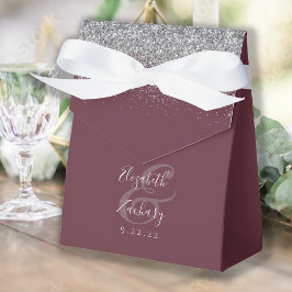 Moderne Burgund Silver Glitzer Hochzeit Geschenkschachtel