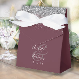 Moderne Burgund Silver Glitzer Hochzeit Geschenkschachtel