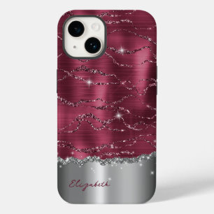 Moderne Burgund Silver Imitats Glitzer Monogram Ca Case-Mate iPhone 14 Hülle
