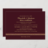 Moderne Burgund und Gold einfache Hochzeitsempfehl Einladung (Vorne/Hinten)