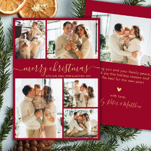 Moderne Burgund und Gold Schrift 5 Foto Weihnachte Feiertagskarte