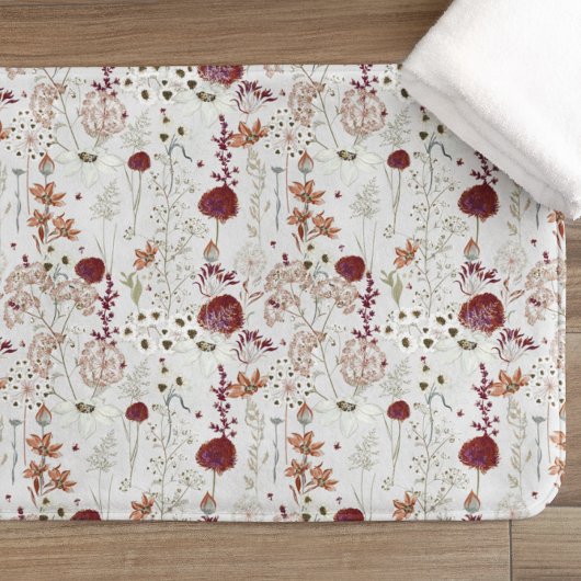 Moderne Burgund-Wildblumen | Elegant Boho Floral Badematte