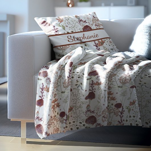 Moderne Burgund-Wildblumen | Elegant Boho Floral Fleecedecke