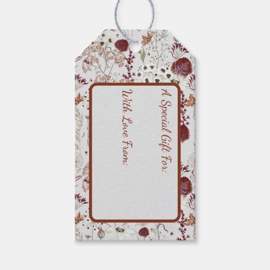 Moderne Burgund-Wildblumen | Elegant Boho Floral Geschenkanhänger (Vorderseite)